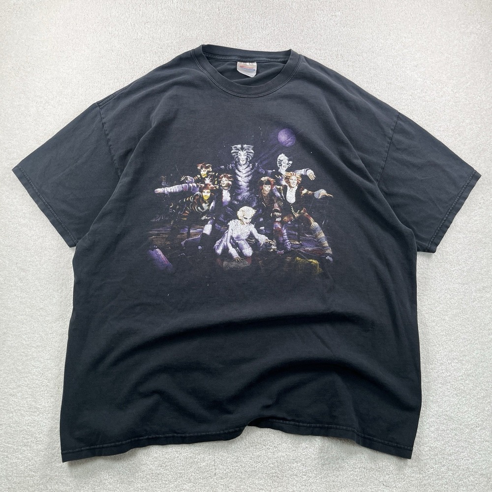 Vintage 80's Cats The Musical T-Shirt XL /XXL Black Double Sided Boxy Distressed
